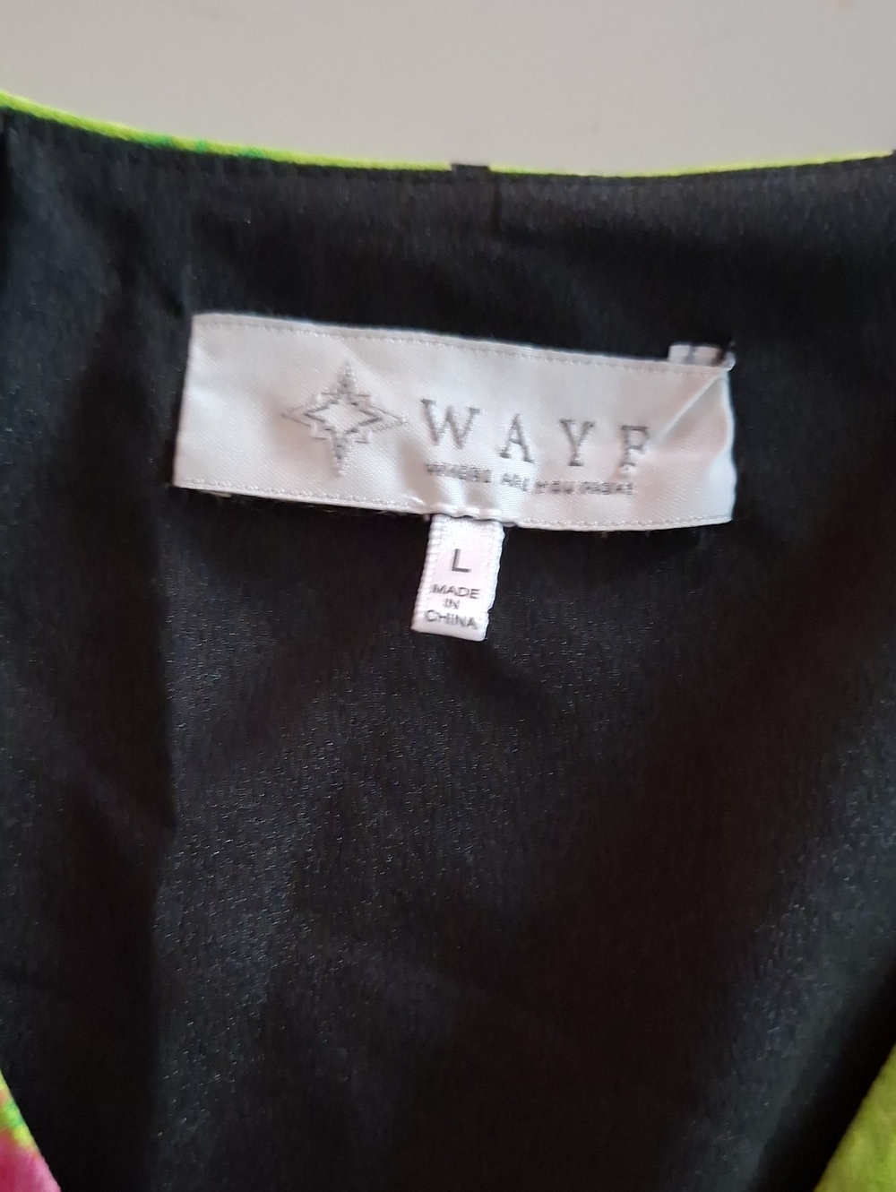 WAYF Pink, Black & Lime Green Vibrant Floral Ruffle Peplum Wrap Top (Size L) - Picture 7 of 8